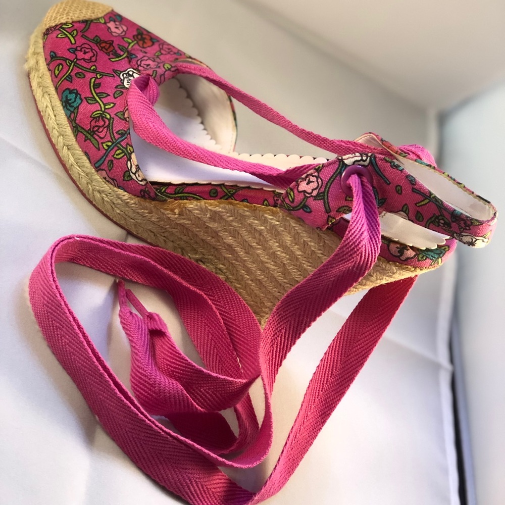 Betsey Johnson Pink Floral Espadrilles Wedges